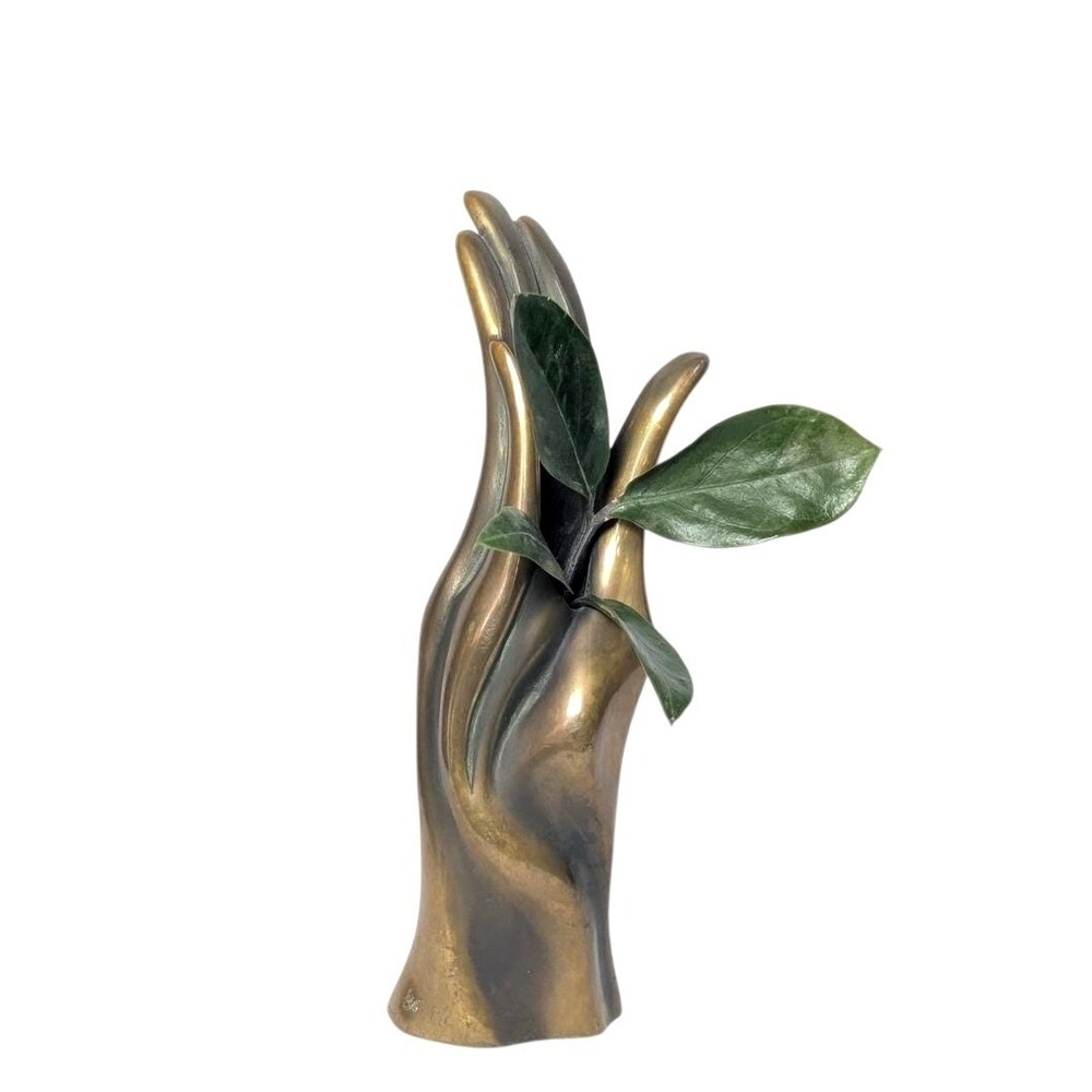 Vintage 1979 Bob Bennett Signed Bronze Hand Sculpture Bud Vase Modernist Art